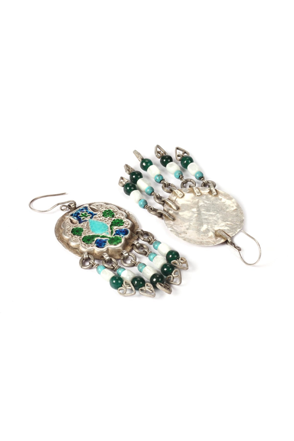 Silver Finish Turquoise & Green Stone Dangler Earrings In Sterling Silver