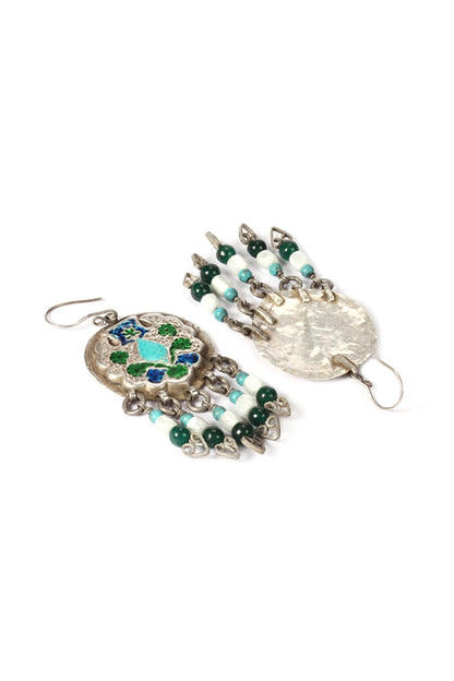 Silver Finish Turquoise & Green Stone Dangler Earrings In Sterling Silver