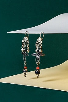Silver Finish Multi-Colored Stone Dangler Earrings In Sterling Silver