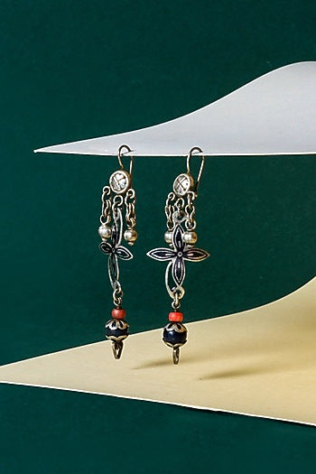 Silver Finish Multi-Colored Stone Dangler Earrings In Sterling Silver