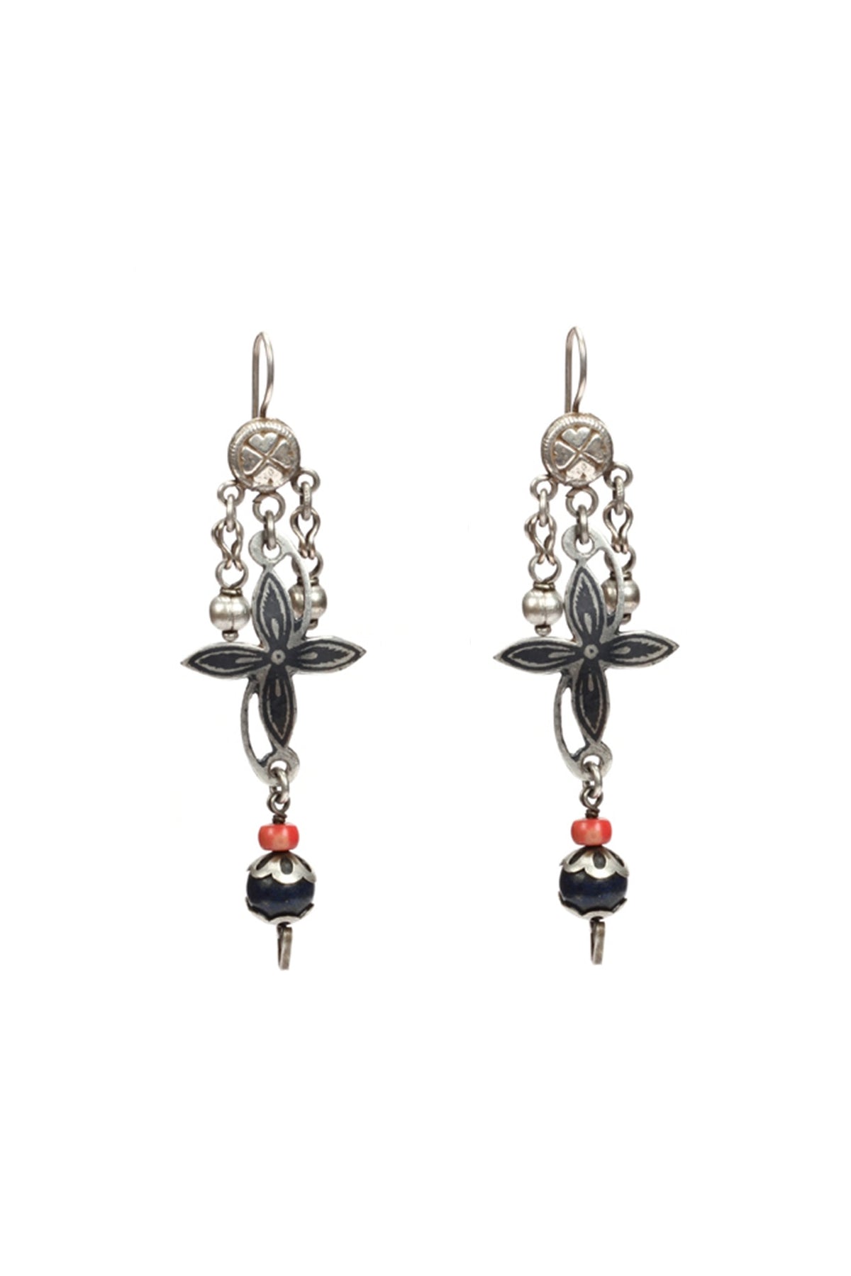 Silver Finish Multi-Colored Stone Dangler Earrings In Sterling Silver