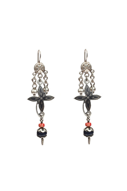 Silver Finish Multi-Colored Stone Dangler Earrings In Sterling Silver