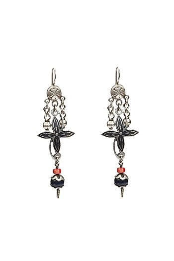 Silver Finish Multi-Colored Stone Dangler Earrings In Sterling Silver