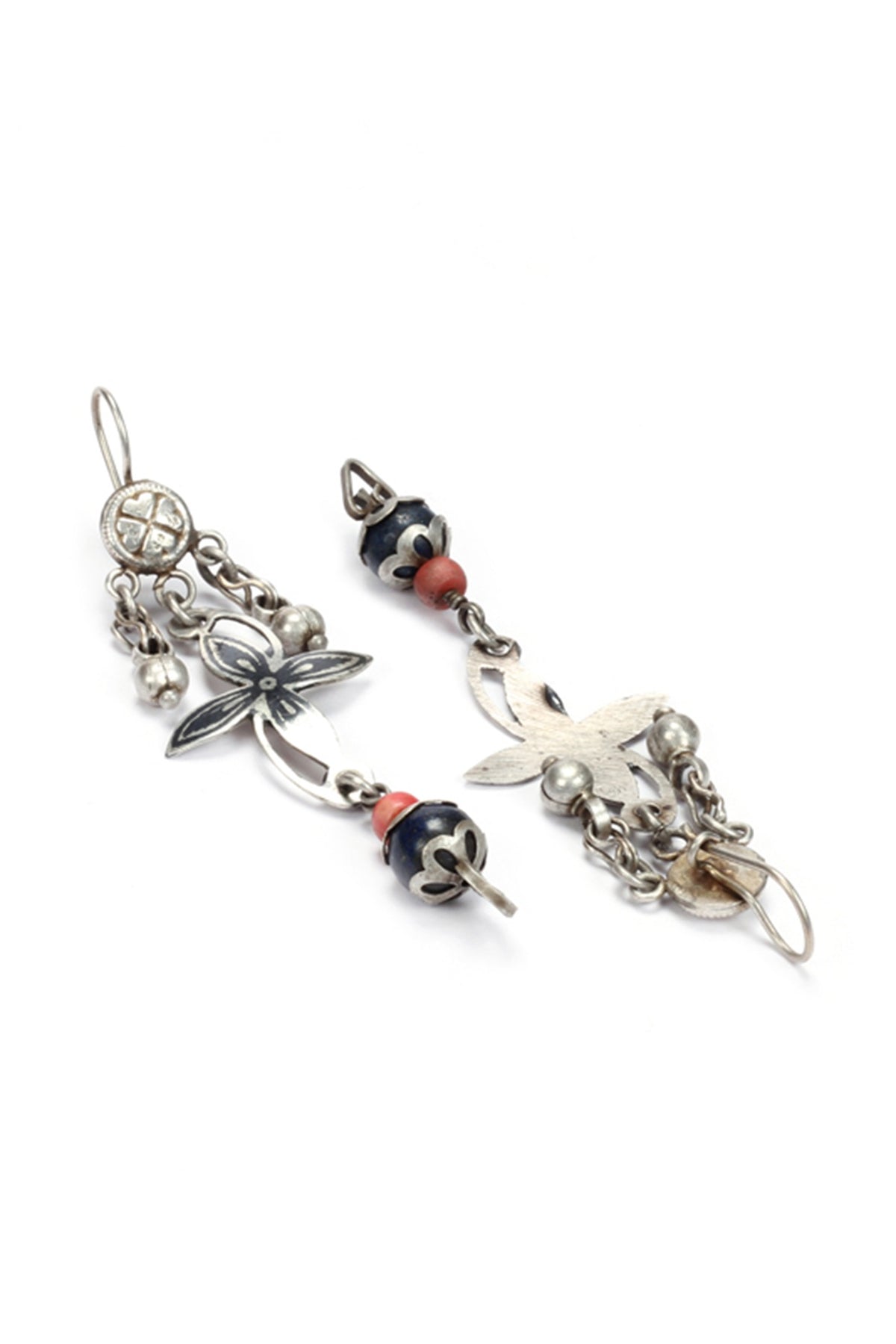 Silver Finish Multi-Colored Stone Dangler Earrings In Sterling Silver