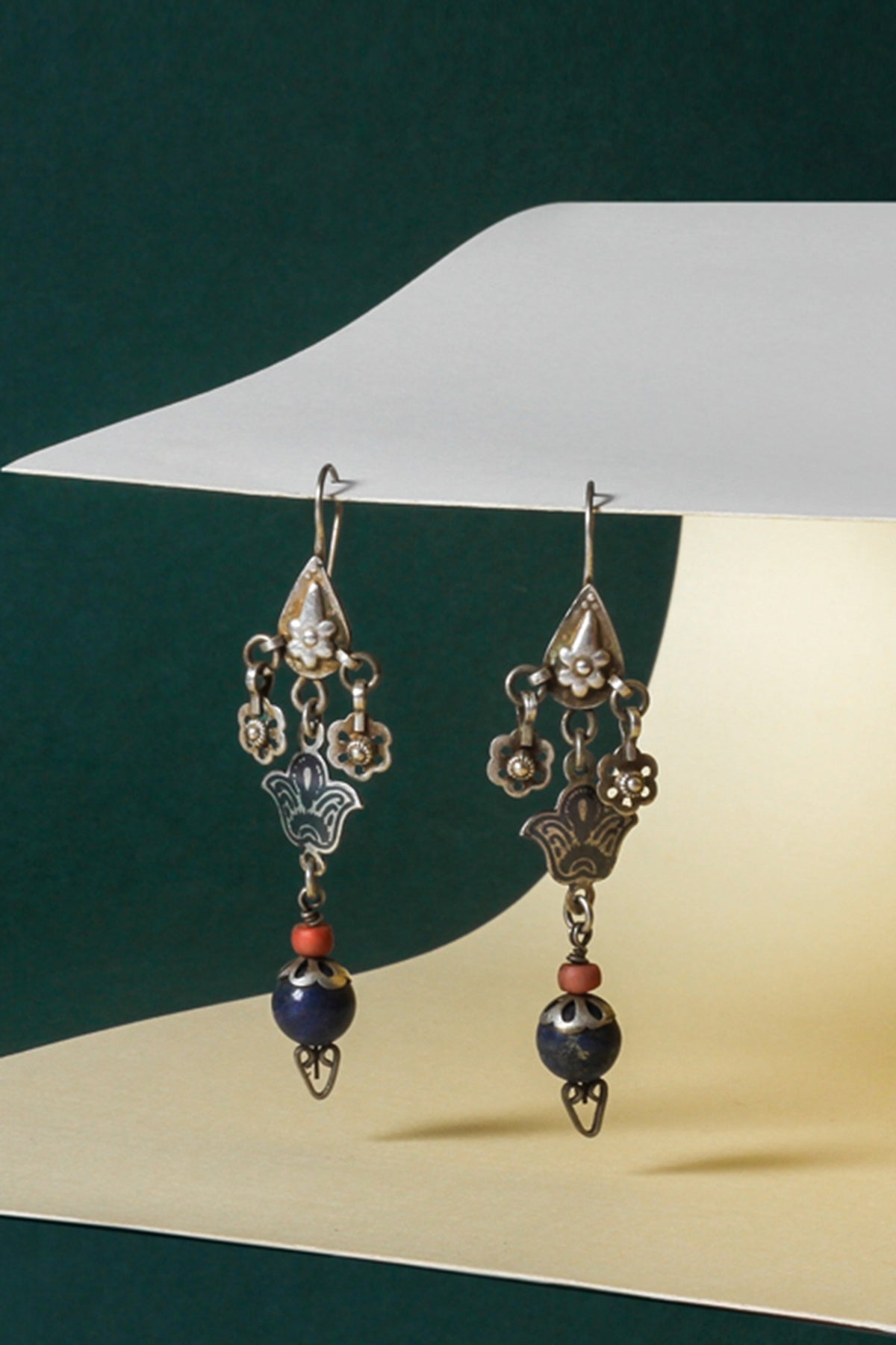 Silver Finish Multi-Colored Bead Dangler Earrings In Sterling Silver