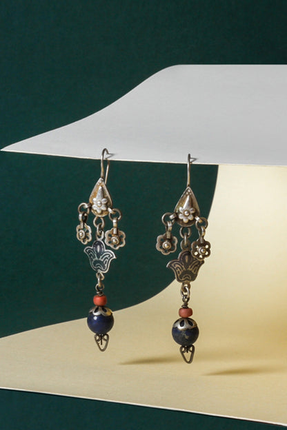Silver Finish Multi-Colored Bead Dangler Earrings In Sterling Silver