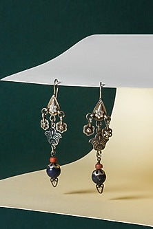 Silver Finish Multi-Colored Bead Dangler Earrings In Sterling Silver