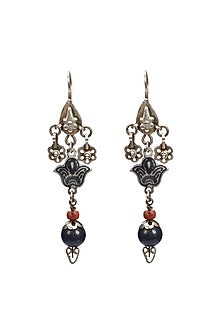 Silver Finish Multi-Colored Bead Dangler Earrings In Sterling Silver