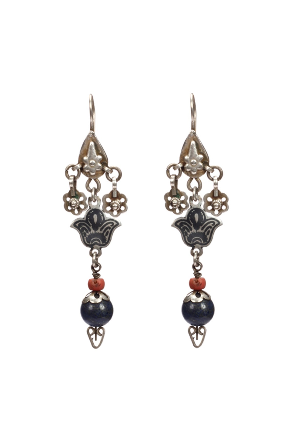 Silver Finish Multi-Colored Bead Dangler Earrings In Sterling Silver