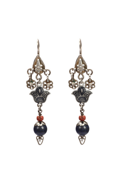 Silver Finish Multi-Colored Bead Dangler Earrings In Sterling Silver