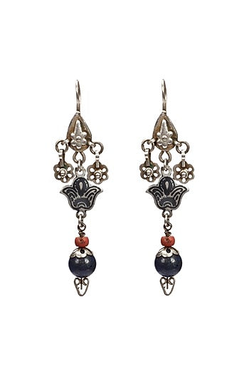Silver Finish Multi-Colored Bead Dangler Earrings In Sterling Silver