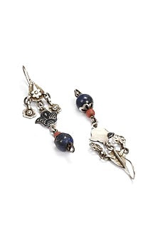 Silver Finish Multi-Colored Bead Dangler Earrings In Sterling Silver