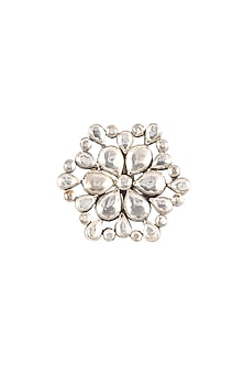 Silver Finish Moissanite Polki Ring In Sterling Silver