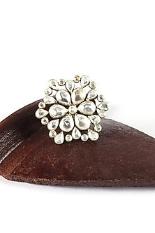 Silver Finish Moissanite Polki Ring In Sterling Silver