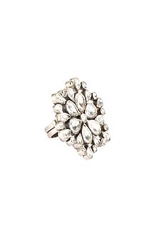 Silver Finish Moissanite Polki Ring In Sterling Silver