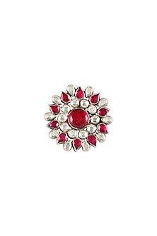 Silver Ruby Floral Handcrafted Ring In Sterling Silver