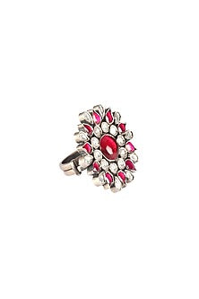 Silver Ruby Floral Handcrafted Ring In Sterling Silver