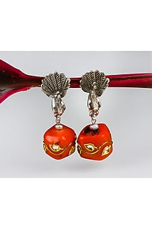 Silver Coral Red Stone Handcrafted Earrings In Sterling Silver