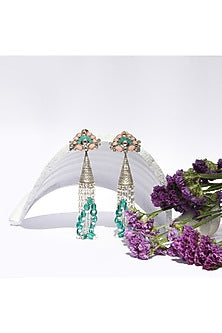 Silver Oxidised Finish Green Onyx Dangler Earrings In Sterling Silver