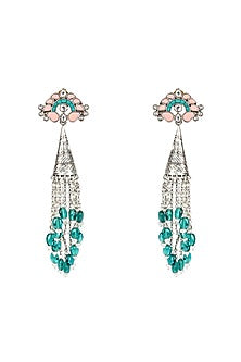 Silver Oxidised Finish Green Onyx Dangler Earrings In Sterling Silver