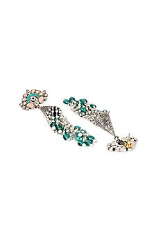 Silver Oxidised Finish Green Onyx Dangler Earrings In Sterling Silver