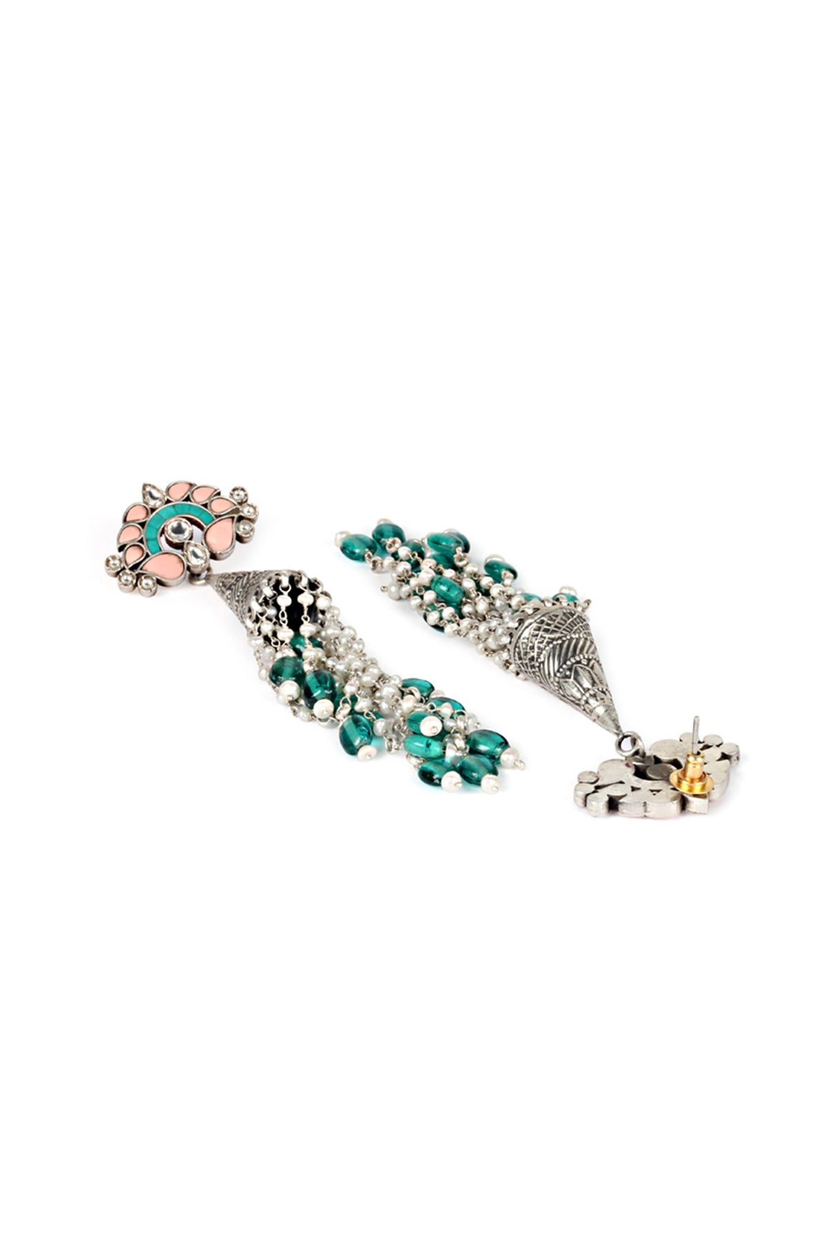 Silver Oxidised Finish Green Onyx Dangler Earrings In Sterling Silver