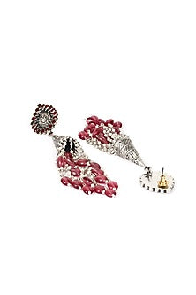 Silver Oxidised Finish Red Ruby Dangler Earrings In Sterling Silver