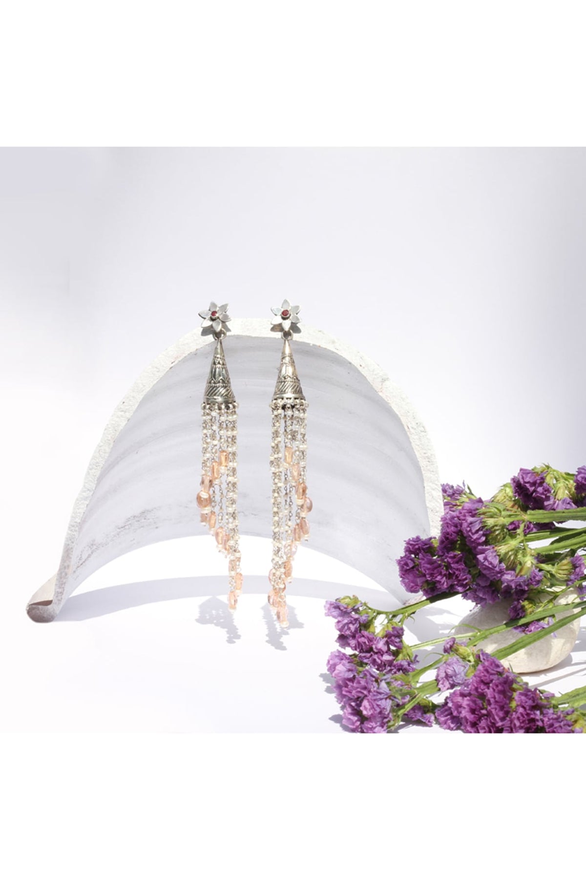 Silver Oxidised Finish Ruby Dangler Earrings In Sterling Silver