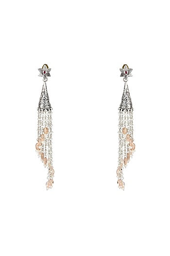 Silver Oxidised Finish Ruby Dangler Earrings In Sterling Silver