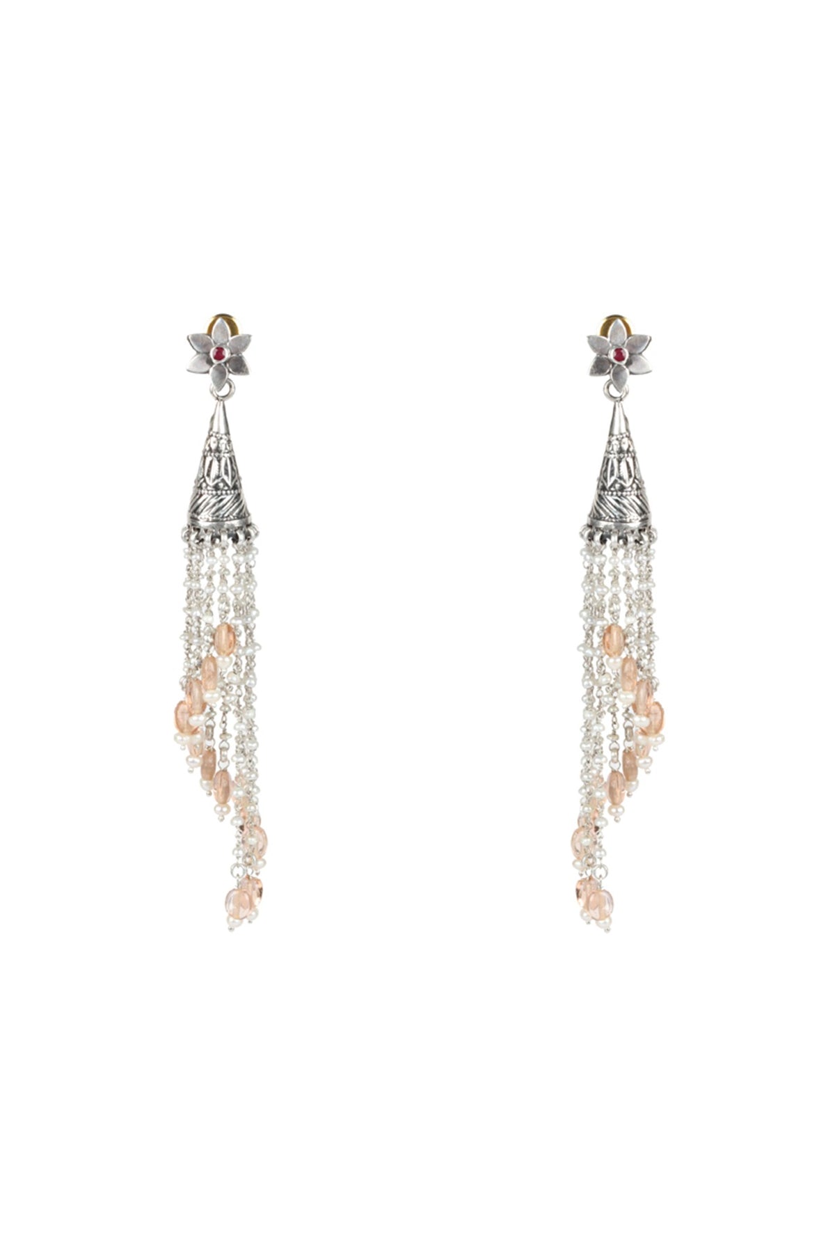 Silver Oxidised Finish Ruby Dangler Earrings In Sterling Silver