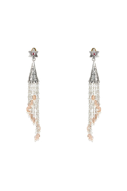 Silver Oxidised Finish Ruby Dangler Earrings In Sterling Silver