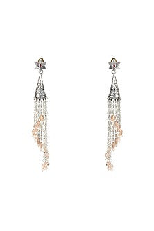 Silver Oxidised Finish Ruby Dangler Earrings In Sterling Silver