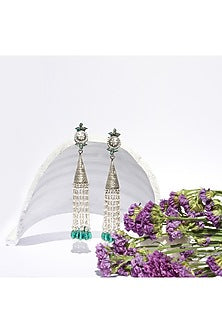 Silver Oxidised Finish Turquoise Dangler Earrings In Sterling Silver