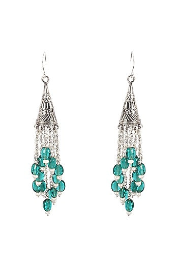 Green Stone Handcrafted Dangler Earrings In Sterling Silver