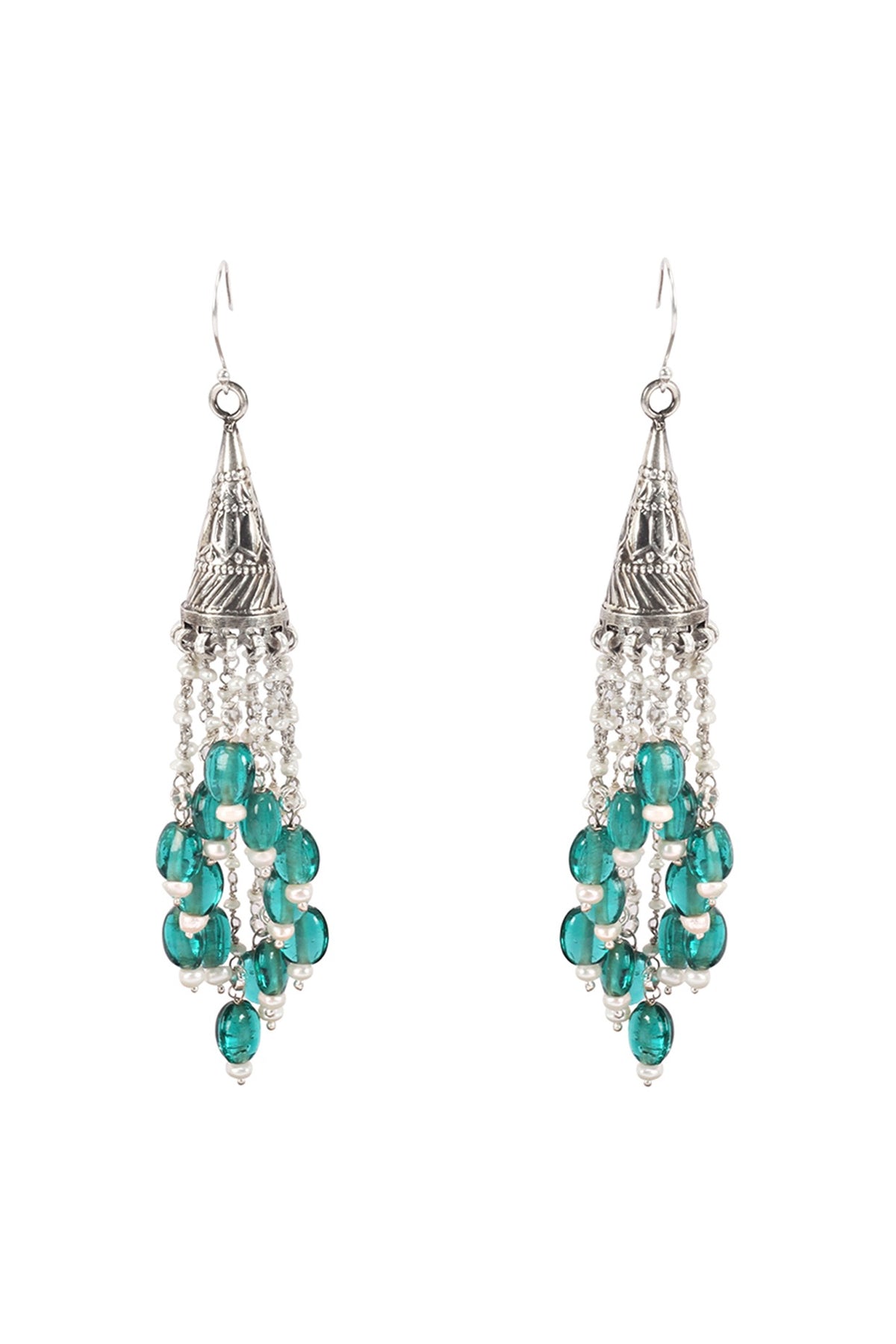 Green Stone Handcrafted Dangler Earrings In Sterling Silver