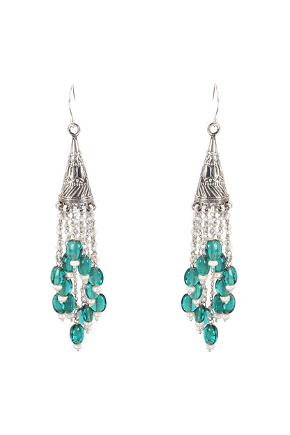 Green Stone Handcrafted Dangler Earrings In Sterling Silver