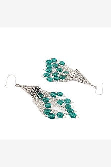 Green Stone Handcrafted Dangler Earrings In Sterling Silver