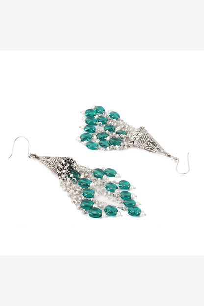 Green Stone Handcrafted Dangler Earrings In Sterling Silver