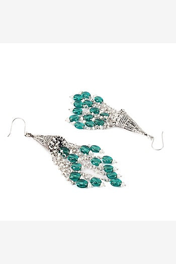 Green Stone Handcrafted Dangler Earrings In Sterling Silver