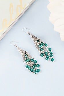 Green Stone Handcrafted Dangler Earrings In Sterling Silver