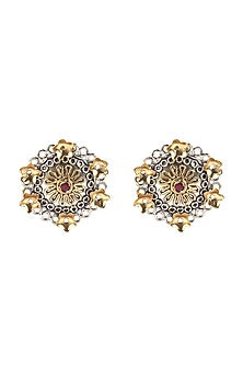 Gold Finish Stud Earrings In Sterling Silver