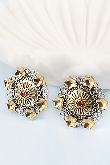 Gold Finish Stud Earrings In Sterling Silver