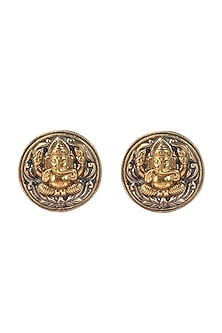 Gold Finish Handcrafted Stud Earrings In Sterling Silver