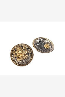 Gold Finish Handcrafted Stud Earrings In Sterling Silver