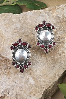 Silver Finish Handcrafted Stud Earrings In Sterling Silver