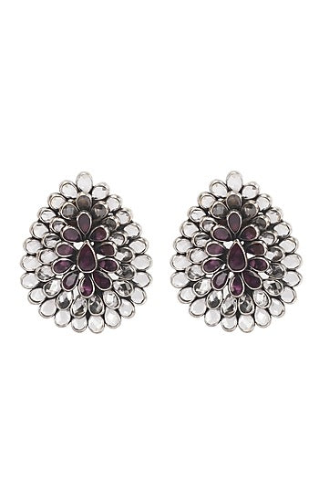 Silver Finish Stud Earrings In Sterling Silver