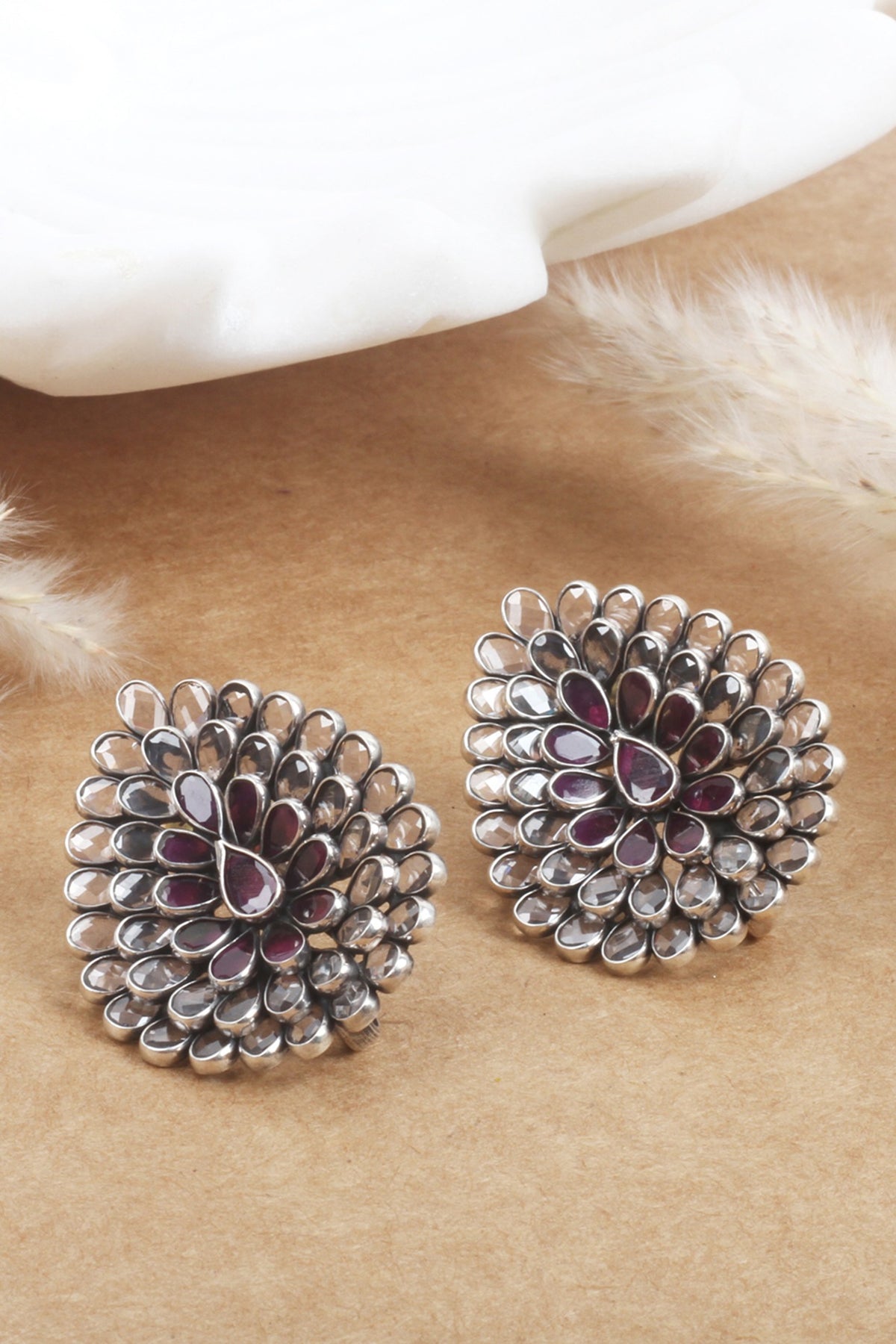 Silver Finish Stud Earrings In Sterling Silver