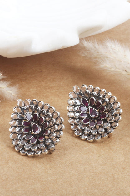 Silver Finish Stud Earrings In Sterling Silver
