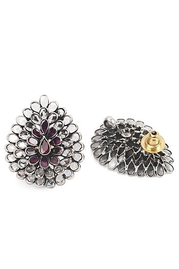 Silver Finish Stud Earrings In Sterling Silver