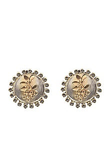 Gold Finish Handcrafted Stud Earrings In Sterling Silver